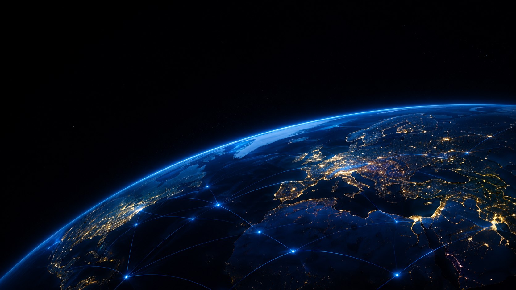 Earth at night connected by a global network